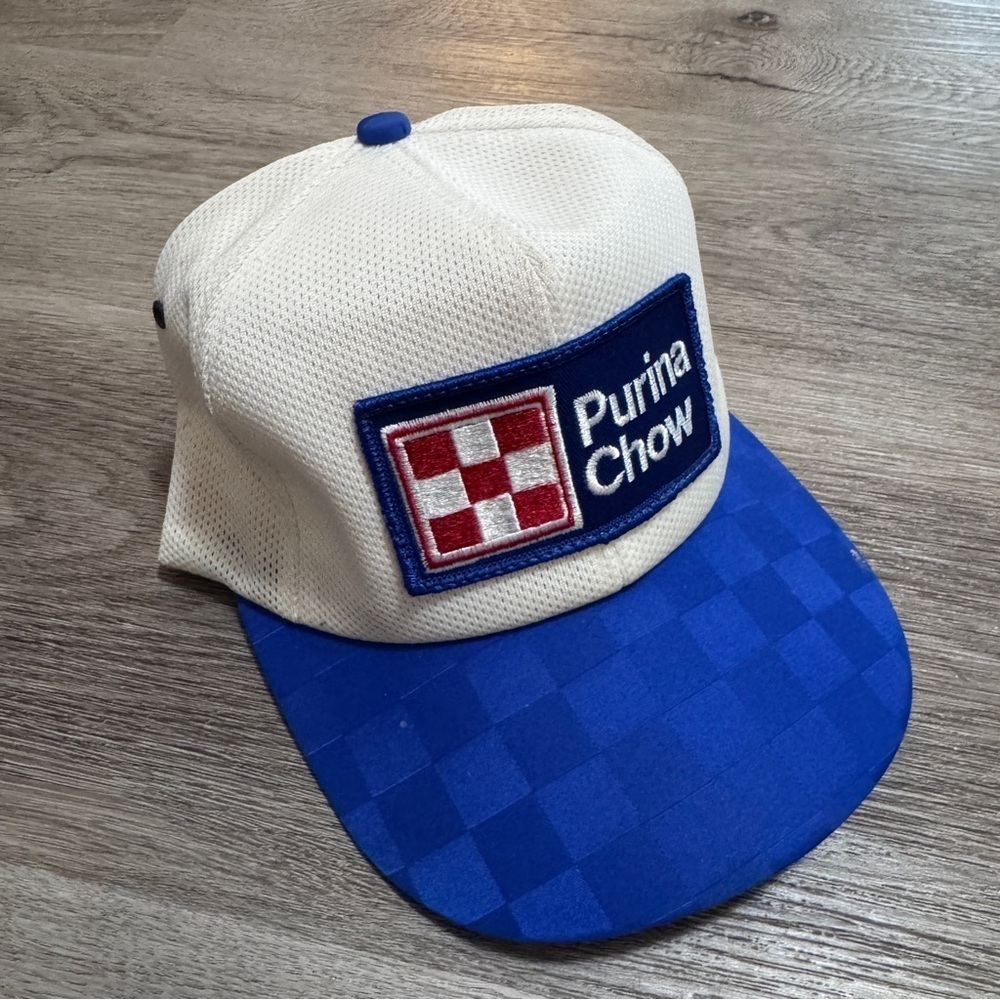 Purina Dog Chow Patch Trucker Hat Checkerboard Red White Blue Vintage Streetwear